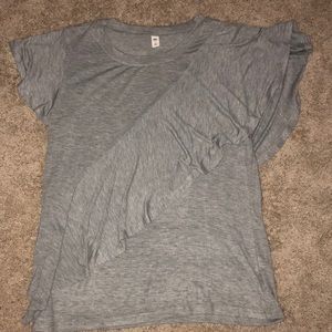 Grey tee with ruffle down the front